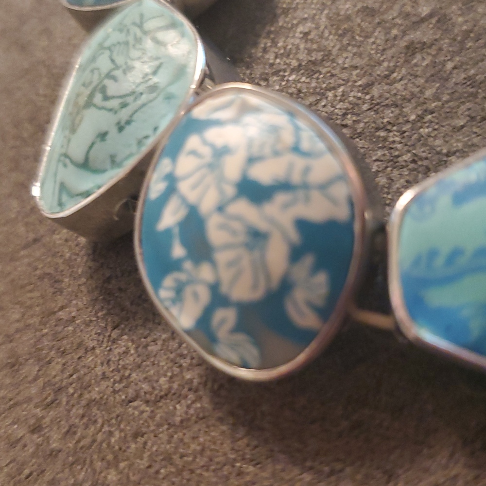 Viva Beads Turquoise Floral Tile Bracelet | Silver Tone Statement | Boho Coastal - Picture 6 of 8